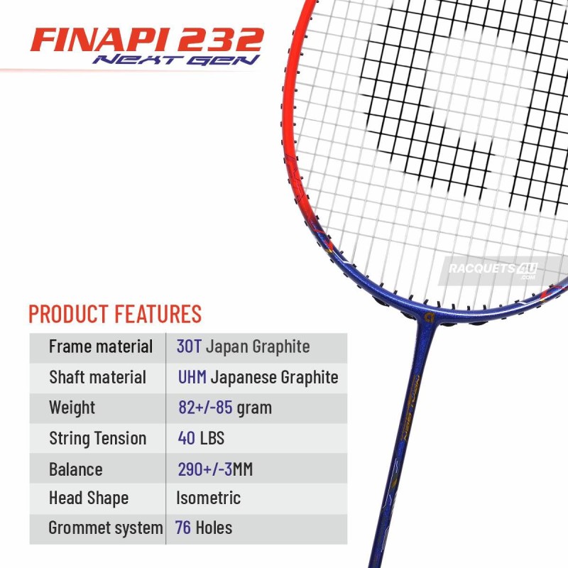 APACS Finapi 232 Next Gen Badminton Racquet (Unstrung, Purple) APACS Finapi 232 Next Gen Badminton Racquet (Unstrung, Purple)