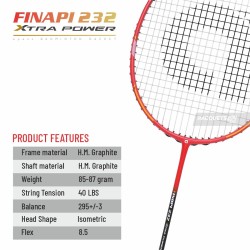 APACS Finapi 232 Xtra Power Badminton Racquet (Unstrung, Black/Red) APACS Finapi 232 Xtra Power Badminton Racquet (Unstrung, Black/Red)