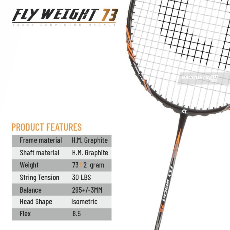 APACS Fly Weight 73 Badminton Racquet (Unstrung, Black) APACS Fly Weight 73 Badminton Racquet (Unstrung, Black)