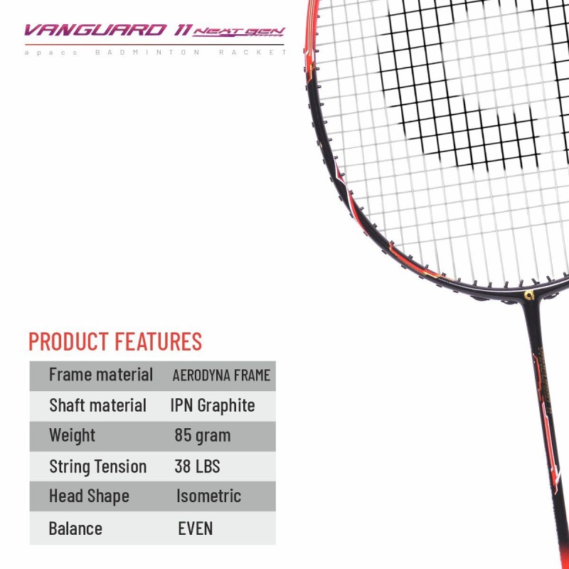 APACS Vanguard 11 Next Gen Badminton Racquet (Unstrung, Black/Red)