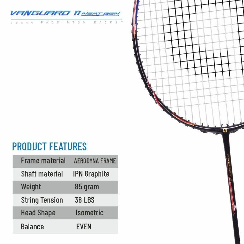 APACS Vanguard 11 Next Gen Badminton Racquet (Unstrung, Black/Royal Gold) APACS Vanguard 11 Next Gen Badminton Racquet (Unstrung, Black/Royal Gold)