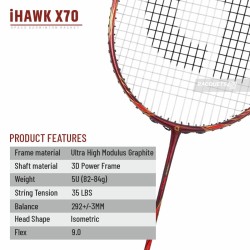 APACS iHawk X70 Badminton Racquet (Unstrung, Maroon) APACS iHawk X70 Badminton Racquet (Unstrung, Maroon)