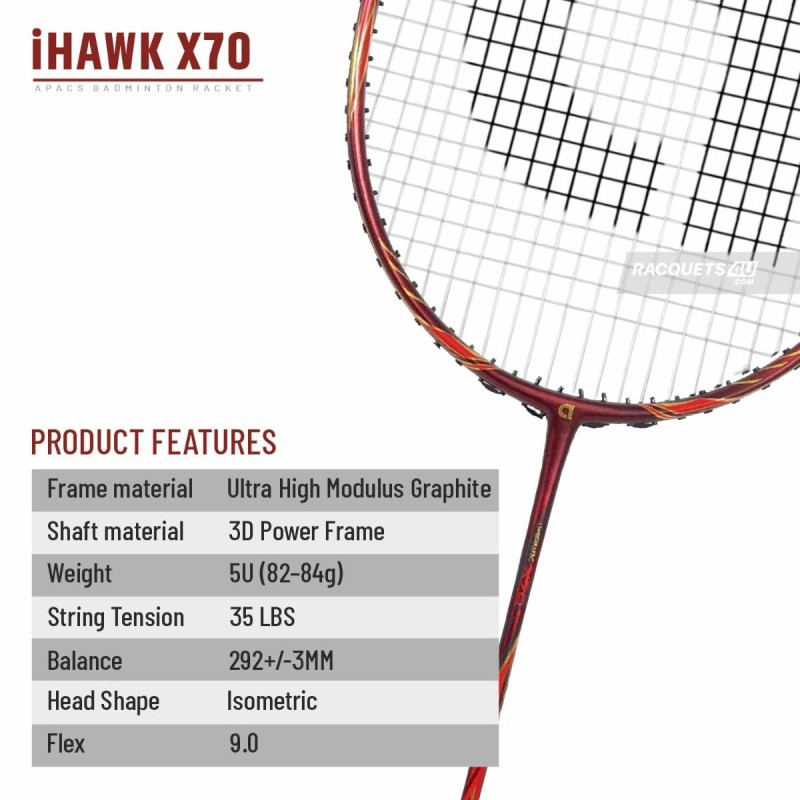 APACS iHawk X70 Badminton Racquet (Unstrung, Maroon) APACS iHawk X70 Badminton Racquet (Unstrung, Maroon)
