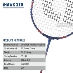 APACS iHawk X70 Badminton Racquet (Unstrung, Navy) APACS iHawk X70 Badminton Racquet (Unstrung, Navy)