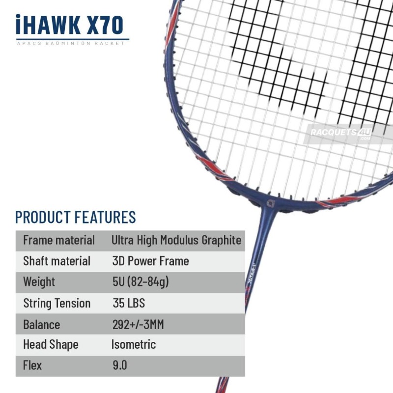 APACS iHawk X70 Badminton Racquet (Unstrung, Navy) APACS iHawk X70 Badminton Racquet (Unstrung, Navy)