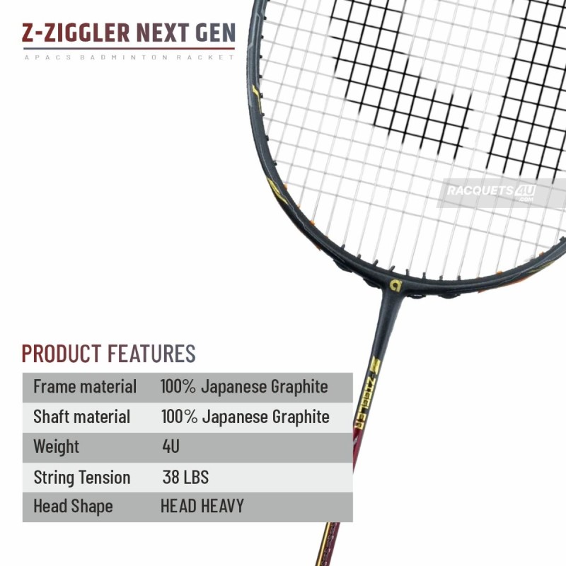 Apacs Z-Ziggler Next Gen Badminton Racquet (Unstrung, Black/Maroon) Apacs Z-Ziggler Next Gen Badminton Racquet (Unstrung, Black/Maroon)