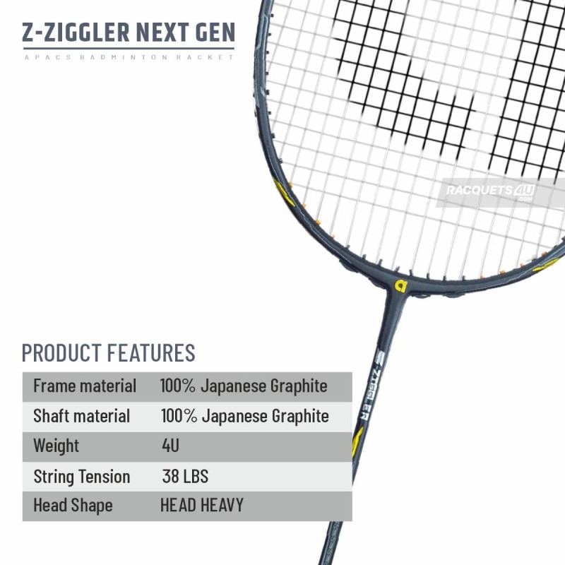 Apacs Z-Ziggler Next Gen Badminton Racquet (Unstrung, Black) Apacs Z-Ziggler Next Gen Badminton Racquet (Unstrung, Black)