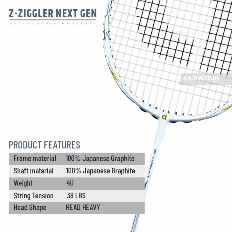 Apacs Z-Ziggler Next Gen Badminton Racquet (Unstrung, White) Apacs Z-Ziggler Next Gen Badminton Racquet (Unstrung, White)