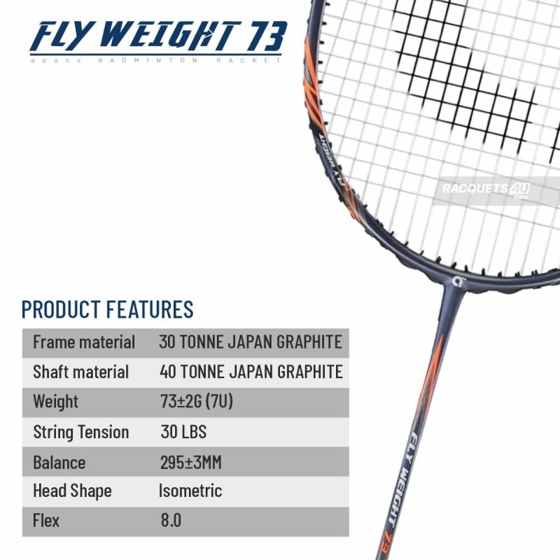 APACS Fly Weight 73 Badminton Racquet (Unstrung, Navy) APACS Fly Weight 73 Badminton Racquet (Unstrung, Navy)