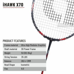 APACS iHawk X70 Badminton Racquet (Unstrung, Black) APACS iHawk X70 Badminton Racquet (Unstrung, Black)