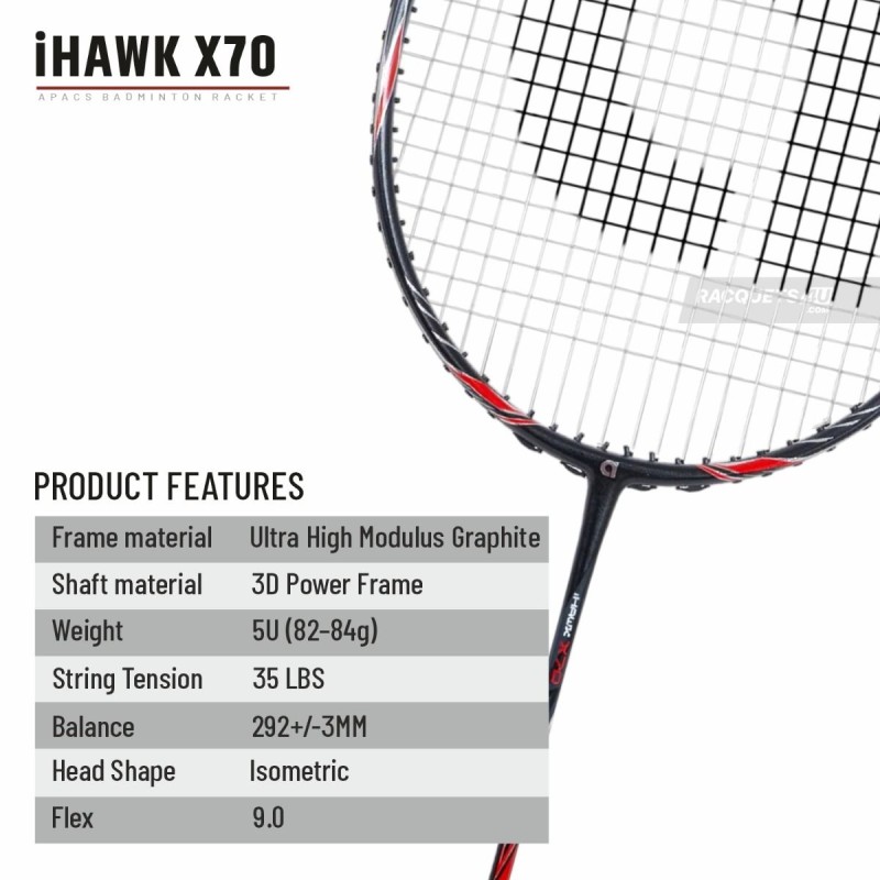 APACS iHawk X70 Badminton Racquet (Unstrung, Black) APACS iHawk X70 Badminton Racquet (Unstrung, Black)