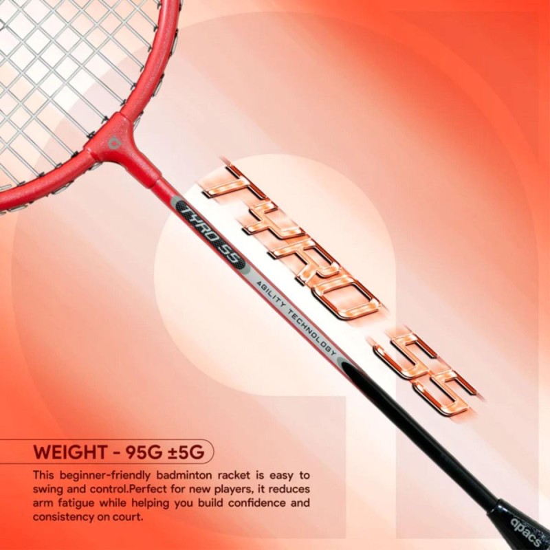 APACS Tyro 55 Badminton Racquet (Strung, Red/Black) APACS Tyro 55 Badminton Racquet (Strung, Red/Black)