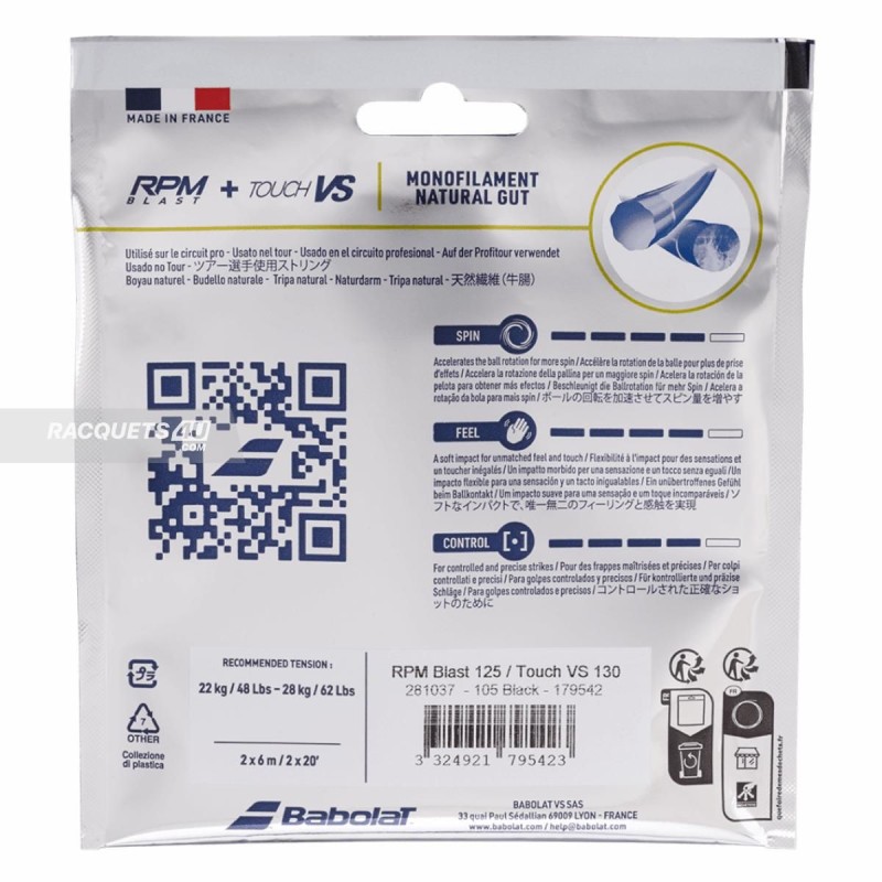 BABOLAT RPM Blast (17 / 1.25mm) + Touch VS (16 / 1.30mm) String Set BABOLAT RPM Blast (17 / 1.25mm) + Touch VS (16 / 1.30mm) String Set