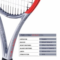 BABOLAT Pure Strike 98 16x19 4th Gen Tennis Racquet (Grey/Flue Red, Unstrung) BABOLAT Pure Strike 98 16x19 4th Gen Tennis Racquet (Grey/Flue Red, Unstrung)