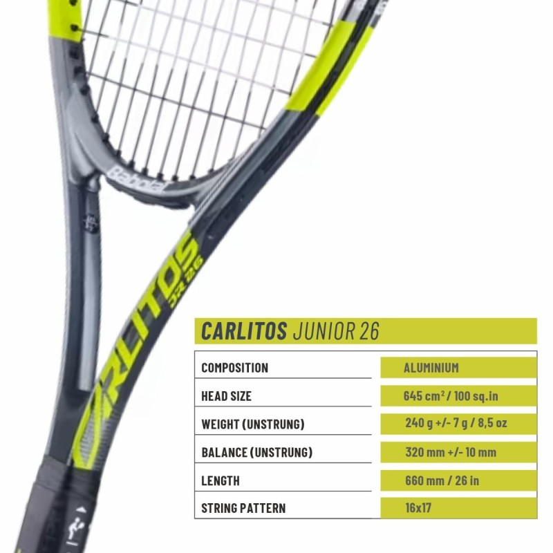 BABOLAT Carlitos Junior 26 Tennis Racquet (Yellow/Blue, Strung) BABOLAT Carlitos Junior 26 Tennis Racquet (Yellow/Blue, Strung)