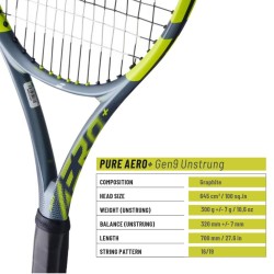 BABOLAT Pure Aero Plus Gen 9 Tennis Racquet (Grey/Flue/Yellow, Unstrung)