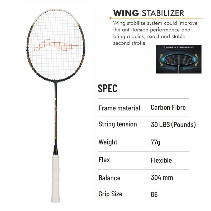 LI-NING Air-Force 77 G3 Badminton Racquet (Dark/Grey/White/Gold, Unstrung) LI-NING Air-Force 77 G3 Badminton Racquet (Dark/Grey/White/Gold, Unstrung)