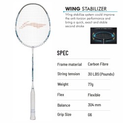 LI-NING Air-Force 77 G3 Badminton Racquet (White/Silver/Blue, Unstrung) LI-NING Air-Force 77 G3 Badminton Racquet (White/Silver/Blue, Unstrung)