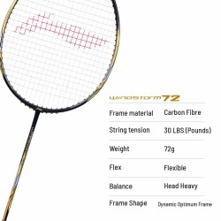 LI-NING Windstorm 72 Badminton Racquet (Black/Gold, Unstrung) LI-NING Windstorm 72 Badminton Racquet (Black/Gold, Unstrung)