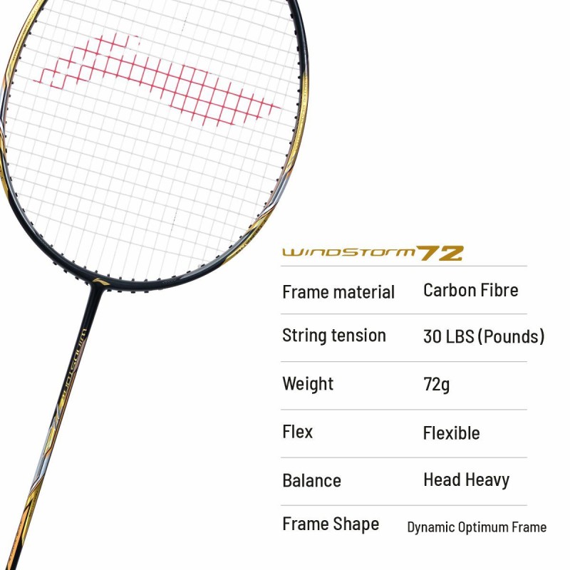 LI-NING Windstorm 72 Badminton Racquet (Black/Gold, Unstrung)