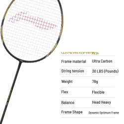 LI-NING Windstorm 78+ Badminton Racquet (Black/Gold, Unstrung) LI-NING Windstorm 78+ Badminton Racquet (Black/Gold, Unstrung)