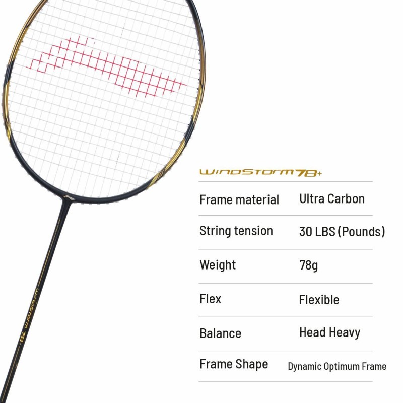 LI-NING Windstorm 78+ Badminton Racquet (Black/Gold, Unstrung)