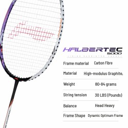 LI-NING Halbertec 5000 Badminton Racquet (White/Purple, Unstrung) LI-NING Halbertec 5000 Badminton Racquet (White/Purple, Unstrung)
