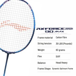 LI-NING AX-FORCE 90 Dragon Max Badminton Racquet (Blue, Unstrung) LI-NING AX-FORCE 90 Dragon Max Badminton Racquet (Blue, Unstrung)