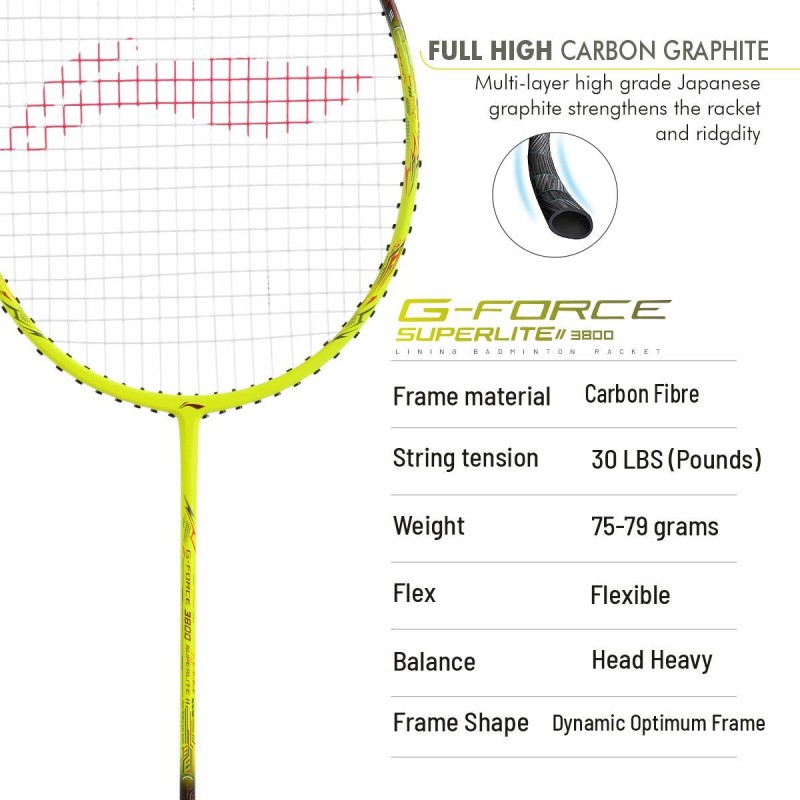 LI-NING G Force 3800 II Superlite Badminton Racquet (Lime/Black, Unstrung)
