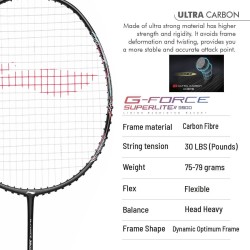 LI-NING G Force 3900 II Superlite Badminton Racquet (Dark Grey, Unstrung) LI-NING G Force 3900 II Superlite Badminton Racquet (Dark Grey, Unstrung)