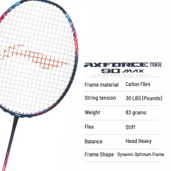 LI-NING AX-FORCE 90 Tiger Max Badminton Racquet (Red, Unstrung) LI-NING AX-FORCE 90 Tiger Max Badminton Racquet (Red, Unstrung)
