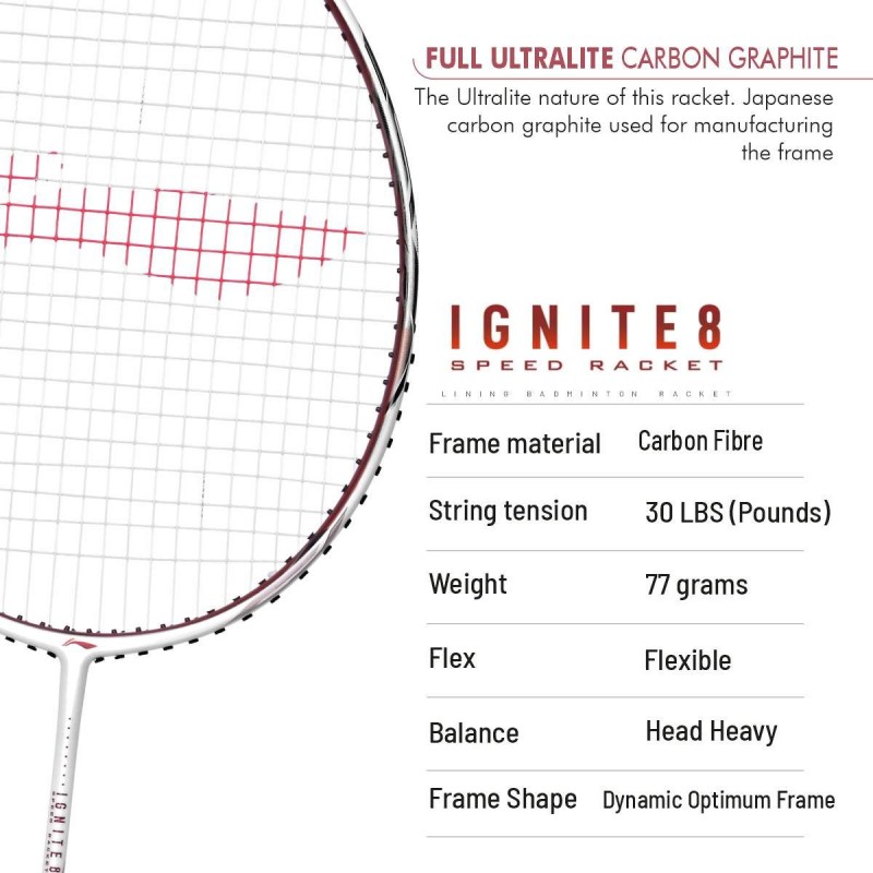LI-NING Ignite 8 Badminton Racquet (Pearl White/Fire Red, Unstrung)