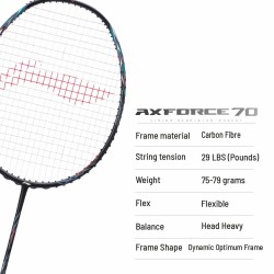 LI-NING AX-FORCE 70 Badminton Racquet (Black/Silver, Unstrung) LI-NING AX-FORCE 70 Badminton Racquet (Black/Silver, Unstrung)