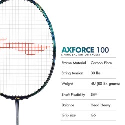 LI-NING AX-FORCE 100 Badminton Racquet (Storm Green, Unstrung) LI-NING AX-FORCE 100 Badminton Racquet (Storm Green, Unstrung)