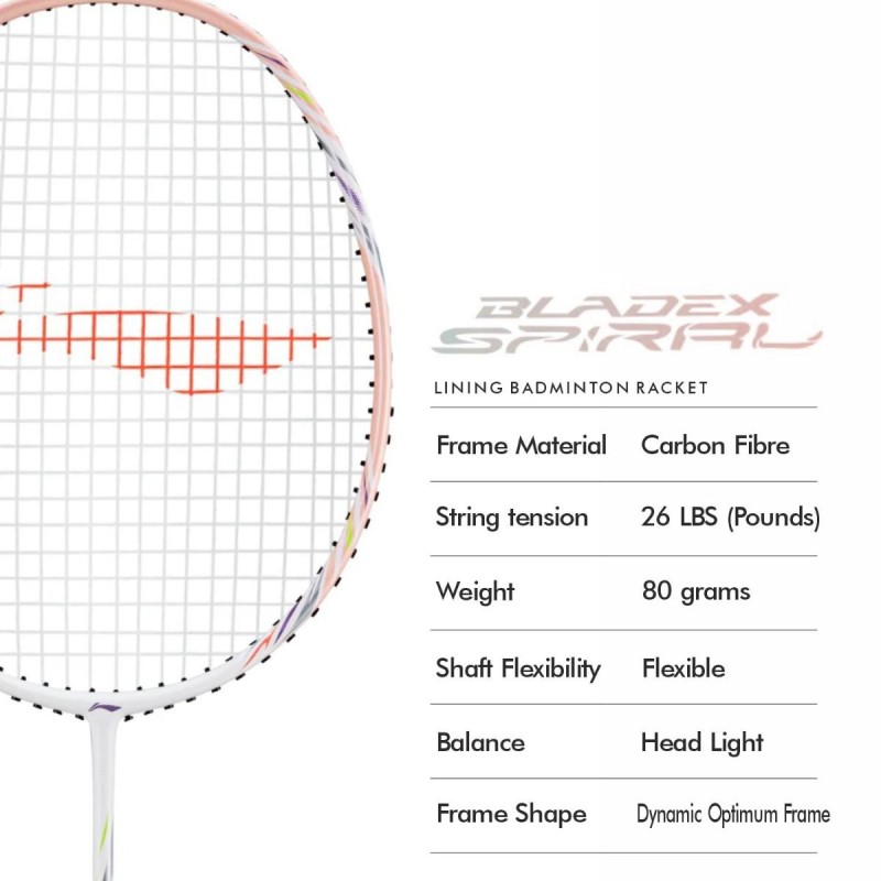 LI-NING Bladex Spiral Badminton Racquet (Light Smoke/Pink, Unstrung) LI-NING Bladex Spiral Badminton Racquet (Light Smoke/Pink, Unstrung)