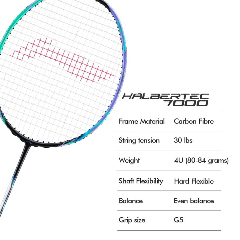 LI-NING Halbertec 7000 Badminton Racquet (Capri Breeze/Twilight Purple, Unstrung)
