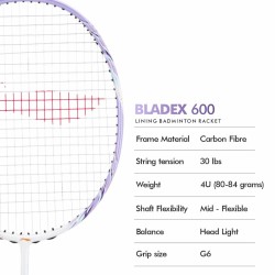 LI-NING Bladex 600 Badminton Racquet (Pearl White/Zircon, Unstrung) LI-NING Bladex 600 Badminton Racquet (Pearl White/Zircon, Unstrung)