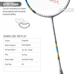 YONEX Nanoflare 700 Game Badminton Racquet (Strung, Silver/Blue) YONEX Nanoflare 700 Game Badminton Racquet (Strung, Silver/Blue)