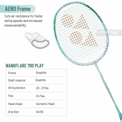 YONEX Nanoflare 001 Feel Badminton Racquet (Strung, White/Mint) YONEX Nanoflare 001 Feel Badminton Racquet (Strung, White/Mint)