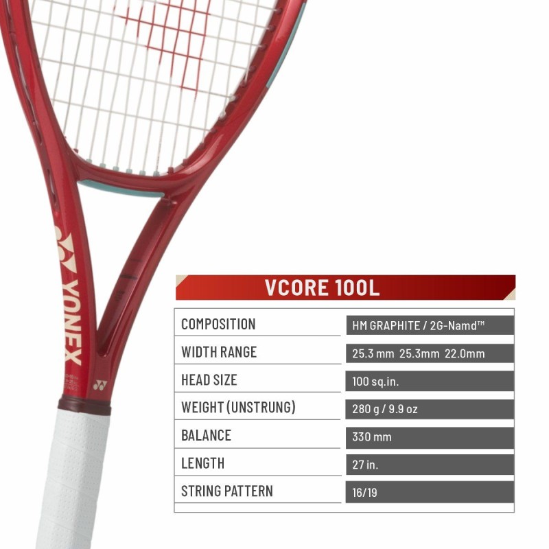 YONEX Vcore 100L Tennis Racquet (Ruby Red, Unstrung) YONEX Vcore 100L Tennis Racquet (Ruby Red, Unstrung)