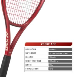 YONEX Vcore Ace Tennis Racquet (Ruby Red, Strung) YONEX Vcore Ace Tennis Racquet (Ruby Red, Strung)
