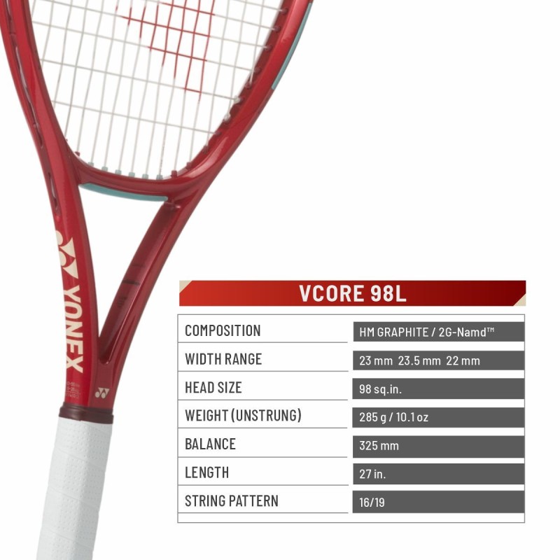 YONEX Vcore 98L Tennis Racquet (Ruby Red, Unstrung) YONEX Vcore 98L Tennis Racquet (Ruby Red, Unstrung)