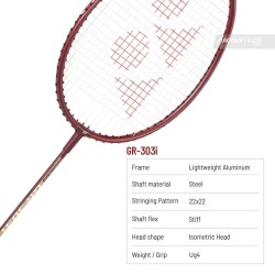 YONEX GR 303I Badminton Racquet (Strung, Dark Red) YONEX GR 303I Badminton Racquet (Strung, Dark Red)