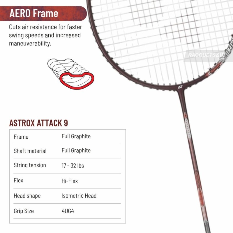YONEX Astrox Attack 9 Badminton Racquet (Strung, Dark Purple)