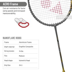 YONEX Nanoflare 8000i Badminton Racquet (Strung, Grey/Gold) YONEX Nanoflare 8000i Badminton Racquet (Strung, Grey/Gold)
