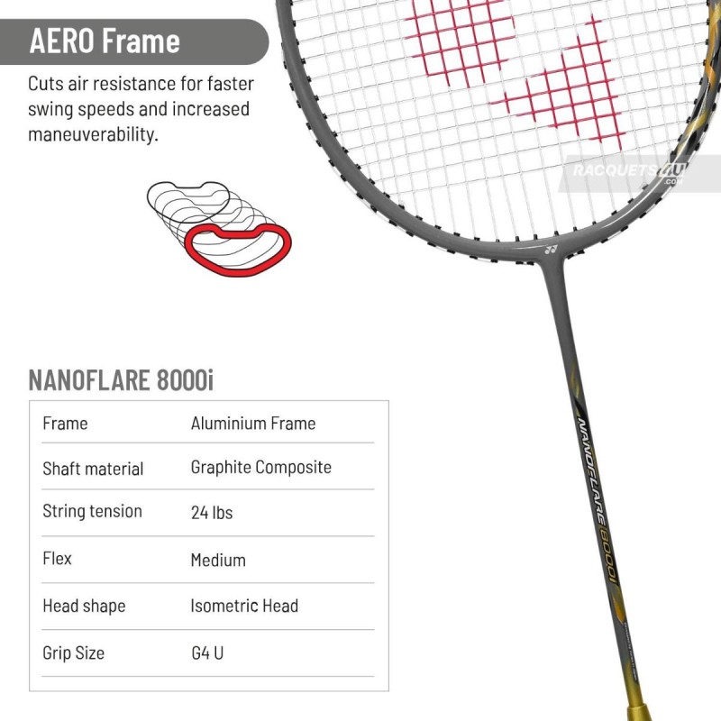YONEX Nanoflare 8000i Badminton Racquet (Strung, Grey/Gold) YONEX Nanoflare 8000i Badminton Racquet (Strung, Grey/Gold)