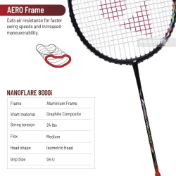 YONEX Nanoflare 8000i Badminton Racquet (Strung, Black/Red) YONEX Nanoflare 8000i Badminton Racquet (Strung, Black/Red)