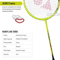 YONEX Nanoflare 9000i Badminton Racquet (Strung, Safety Yellow) YONEX Nanoflare 9000i Badminton Racquet (Strung, Safety Yellow)