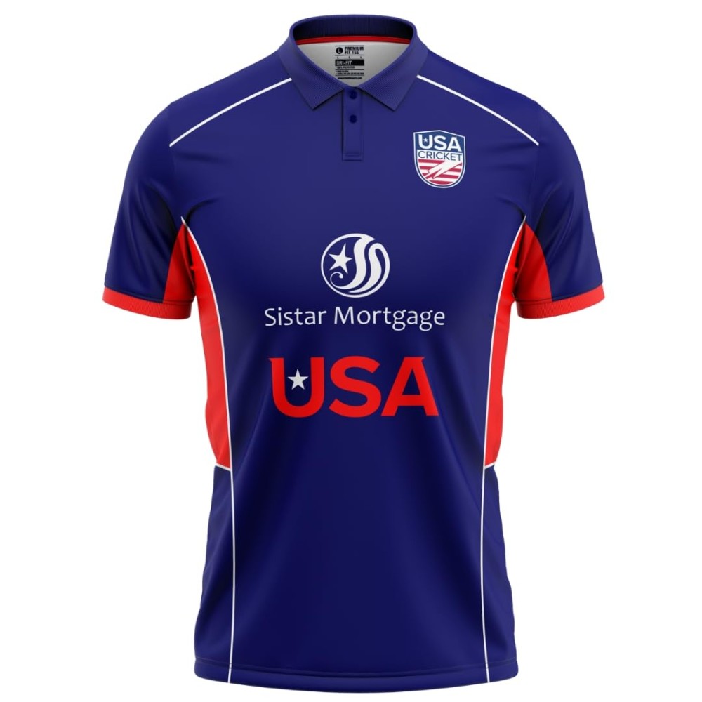 United States 2024 T20 World Cup Half Sleeves Cricket Fan Jersey - 100% Dryfit Polyester - With Name Personalization United States 2024 T20 World Cup Half Sleeves Cricket Fan Jersey - 100% Dryfit Polyester - With Name Personalization